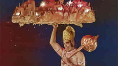 Hanumana Lifts the Dronagiri Mountain